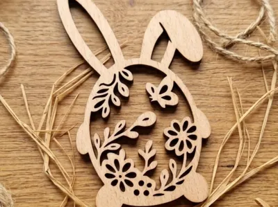 Boho Style Laser-Cut Easter Bunny  Floral Ornament