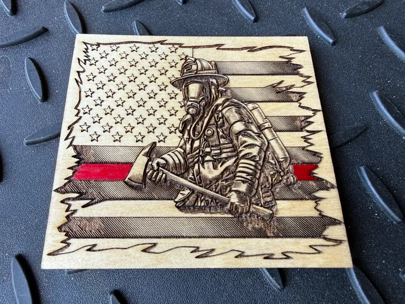 Fireman Thin Red Line Tattered Flag – 3D Laser Art