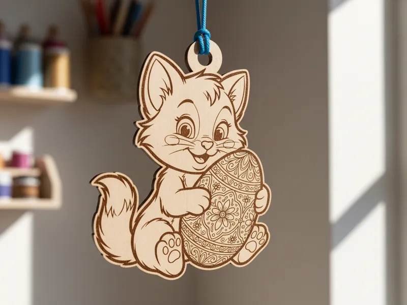 Easter Ornament Kitten with an Egg