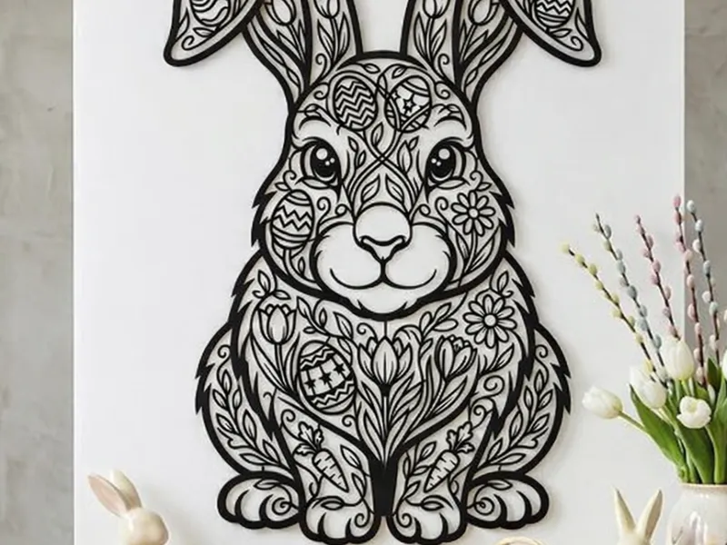 Elegant Floral Easter Bunny – Laser Cut Wall Art