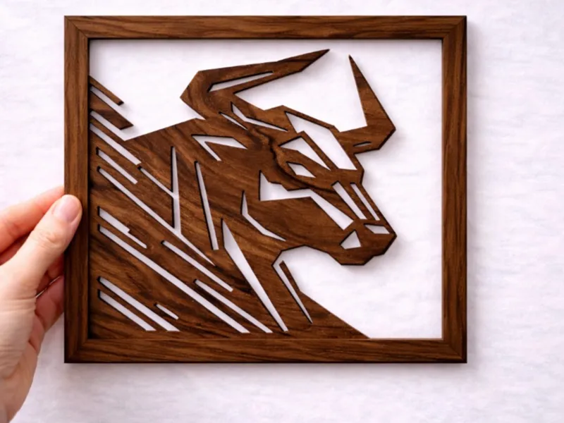 Geometric Bull – Walnut Wood Wall Art