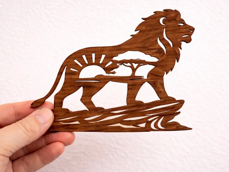 Lion Landscape – Laser Cut Walnut Wood