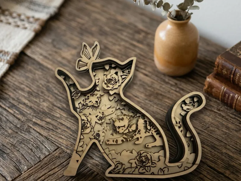Gatto Multistrato con Dettagli incisi