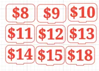 Price tags $8 to $18