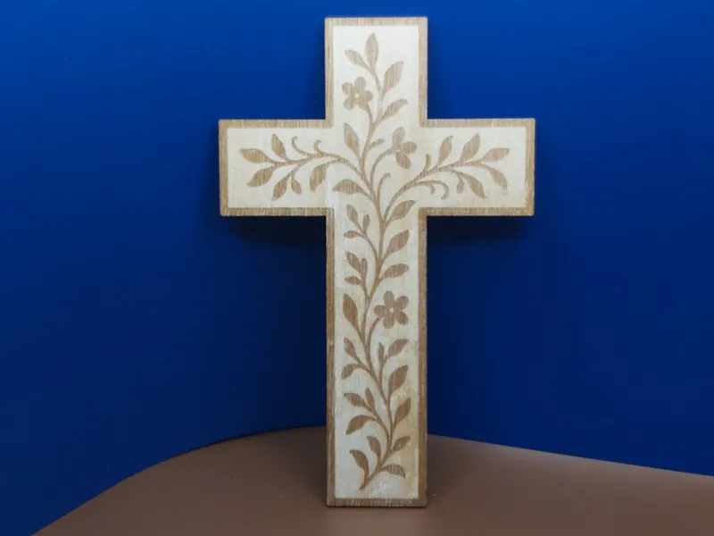Engraved flower cross