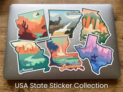 Vintage US State Travel Stickers | Print Cut Set