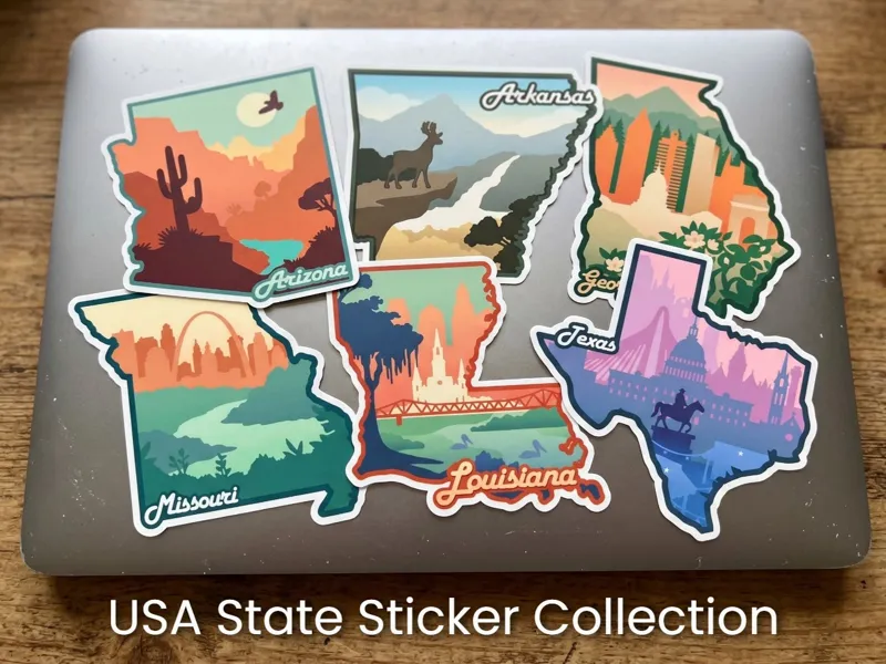 Vintage US State Travel Stickers | Print Cut Set