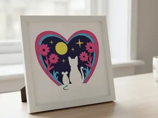 Cat and Mouse Layered Paper Cut Shadow Box