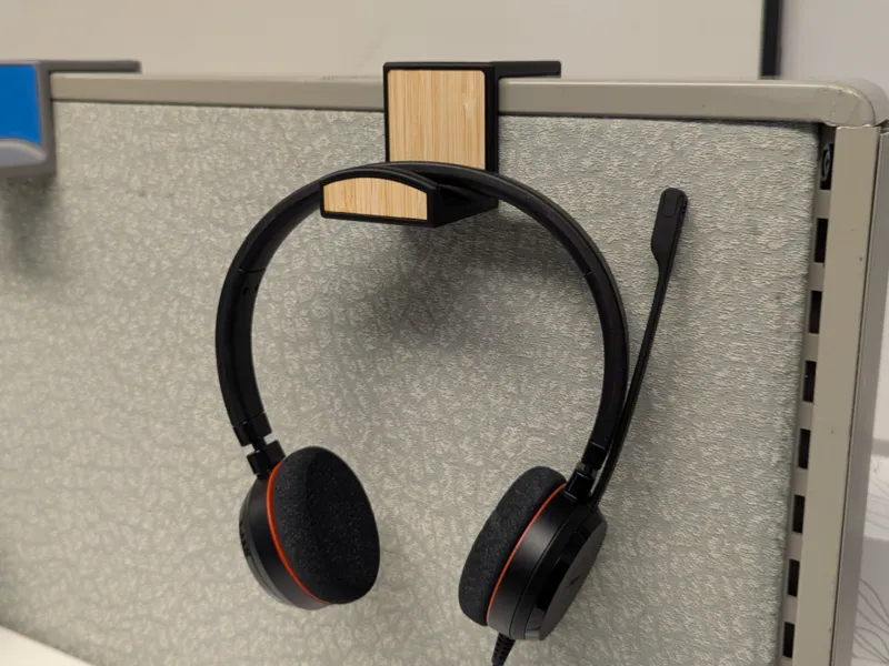 Wood accent cubicle Headphone Holder