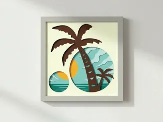 Beach 3D Layered Paper Cutting