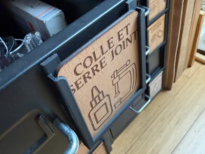Engraved workshop drawer label - laser cut label