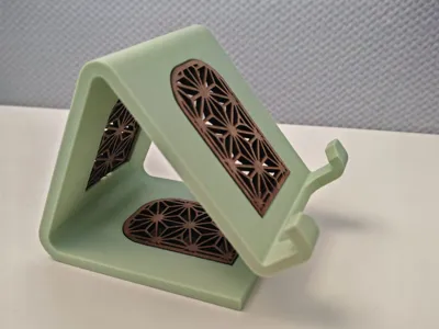 Phone holder with wood inlay