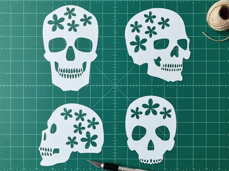 4 Flowers Skull Paper cutting Collection