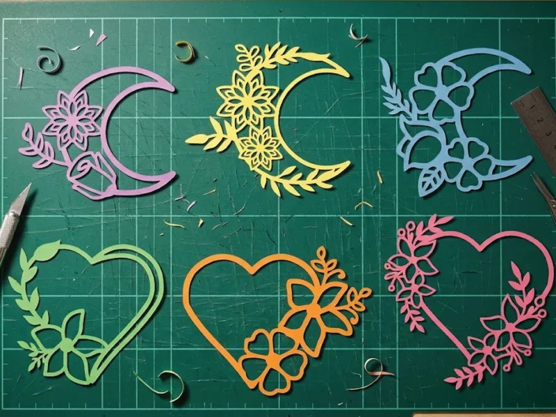 6 Floral Moon and Heart Paper Cutting Collection