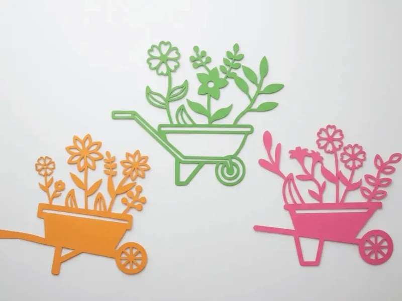 3 Flower in Cart Paper Cutting Collection