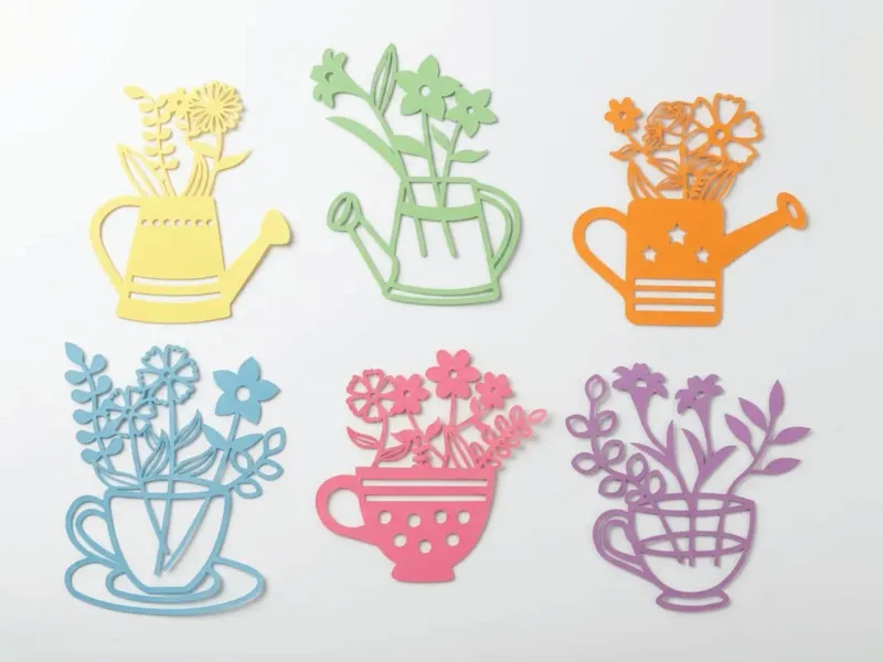 6 Floral in Cup and Watering Paper Cutting