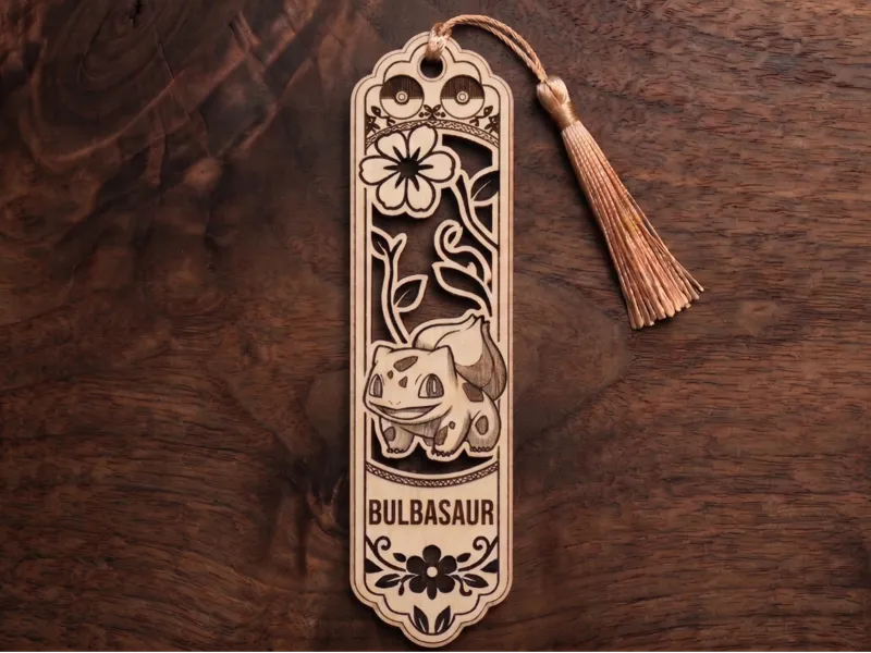 Bulbasaur wooden bookmark with floral motif