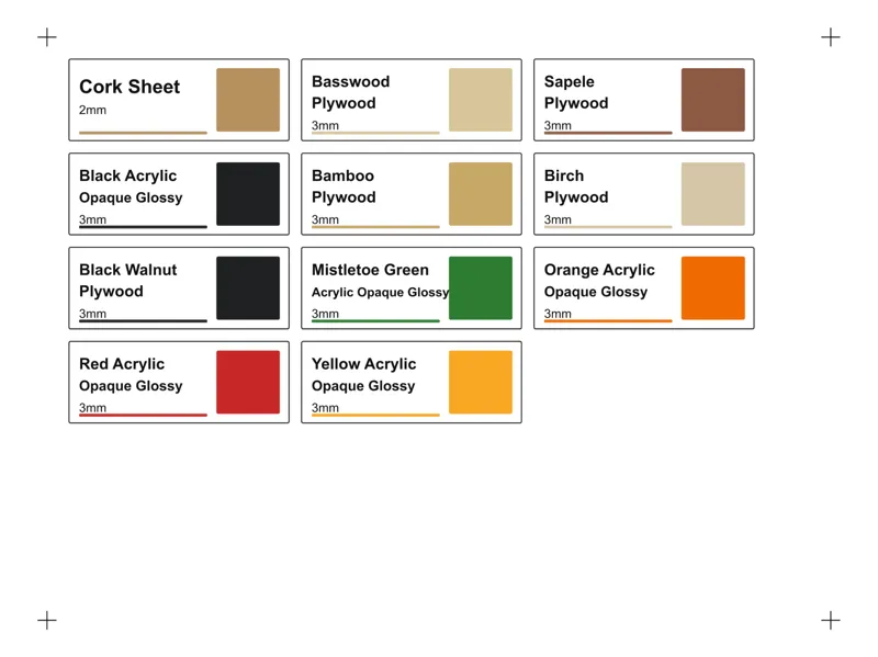 Material Labels (Plywood, Acrylic, Cork, and more)