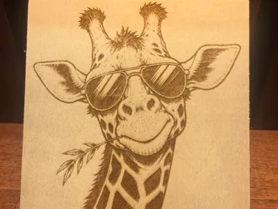 Giraffe With Sunglasses Wood Engraving
