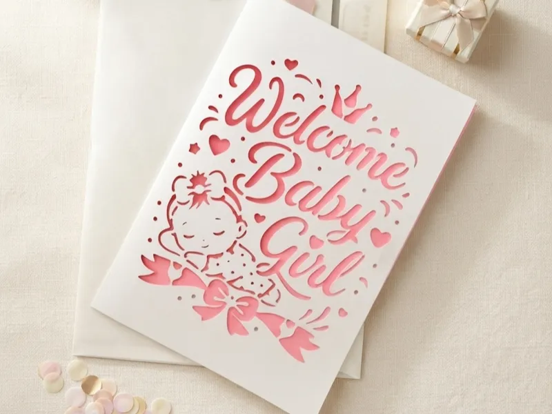 Welcome Baby Girl Cutout Card Greeting card V6