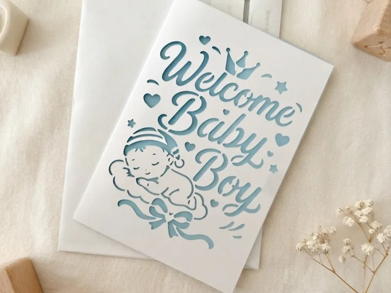 Welcome Baby BOY Cutout Card Greeting card V7