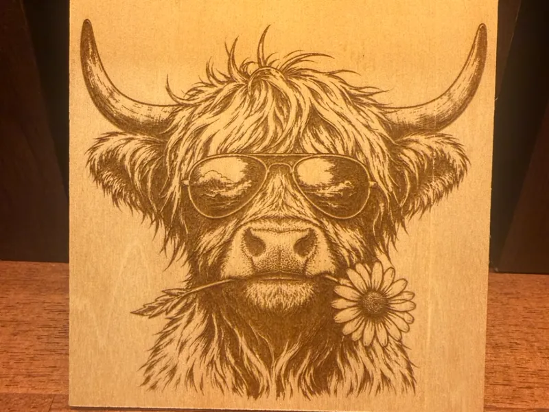 Highland Cow With Aviators And a Daisy