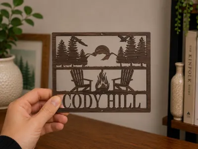 Camping Sign – Walnut Wood