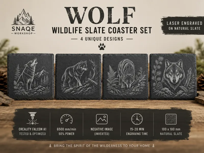 Wolf Slate Coaster (4 Designs) Laser Engraving