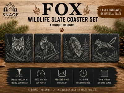 Fox Slate Coaster Set 4 Designs | Laser Engraving