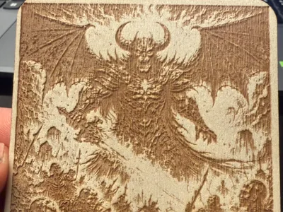 Demon Engraving on Wood