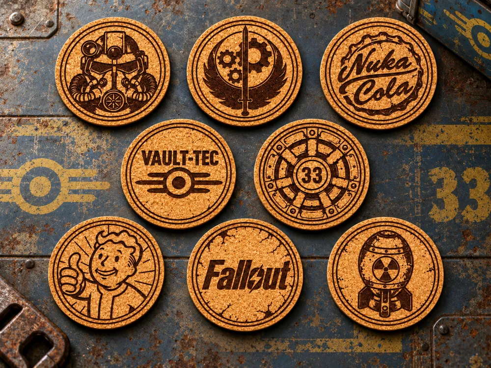 Fallout Inspired – 8 Laser Engraved Coasters - Free 3D Print Model ...