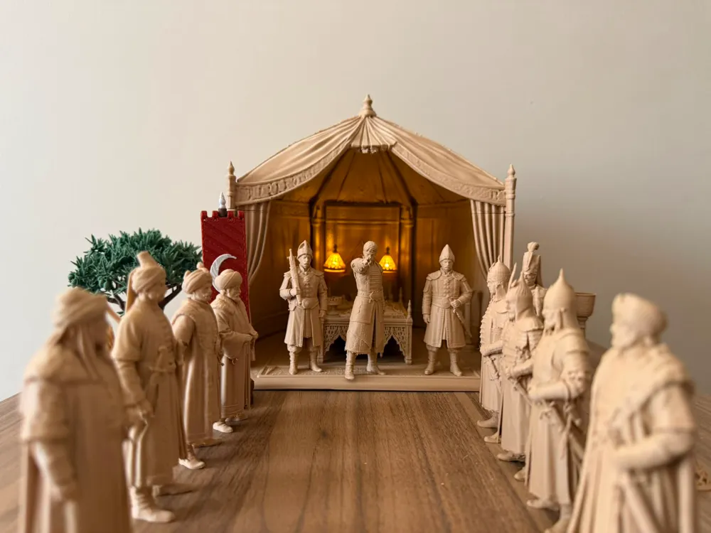 Escenografía en miniatura: 1453 Ottoman War Council Diorama – Mehmed II. Referencia del modelo original.