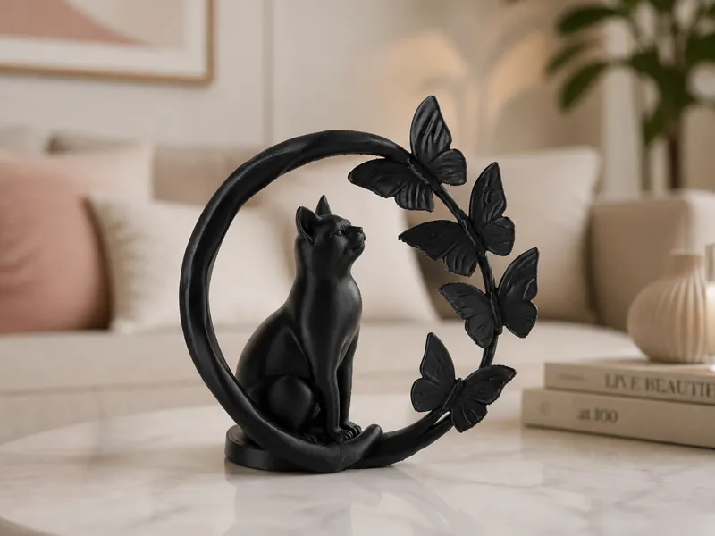 Elegant Cat Surrounded by Butterflies Sculpture