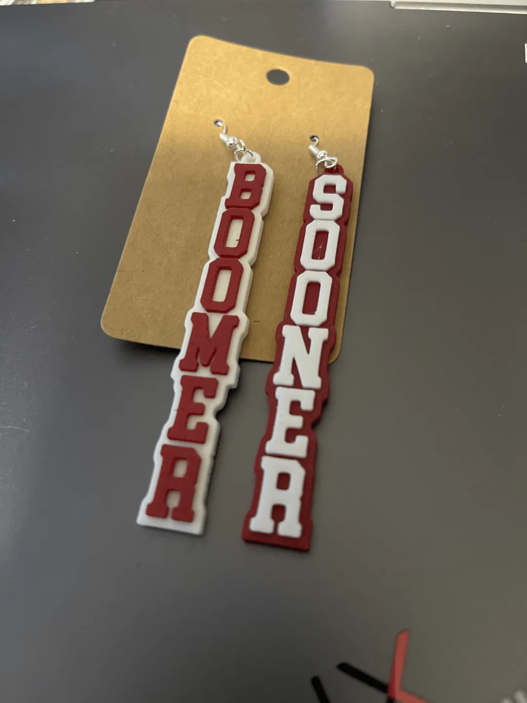 Boomer Sooner Earrings Oklahoma University view 2