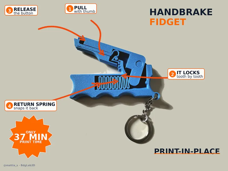 Handbrake Fidget — Print in Place