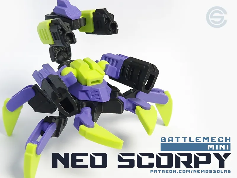 Letrero o emblema decorativo: BattleMech Mini - Neo Scorpy. Referencia del modelo original.