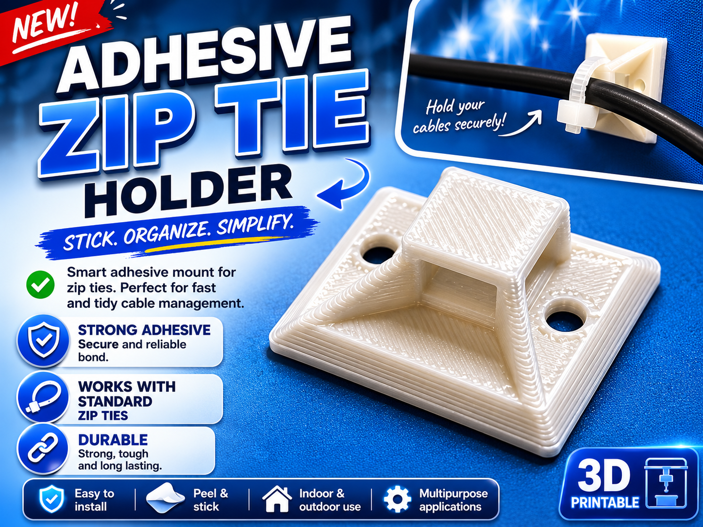 Adhesive Zip Tie Mount 19.5x19.5 mm
