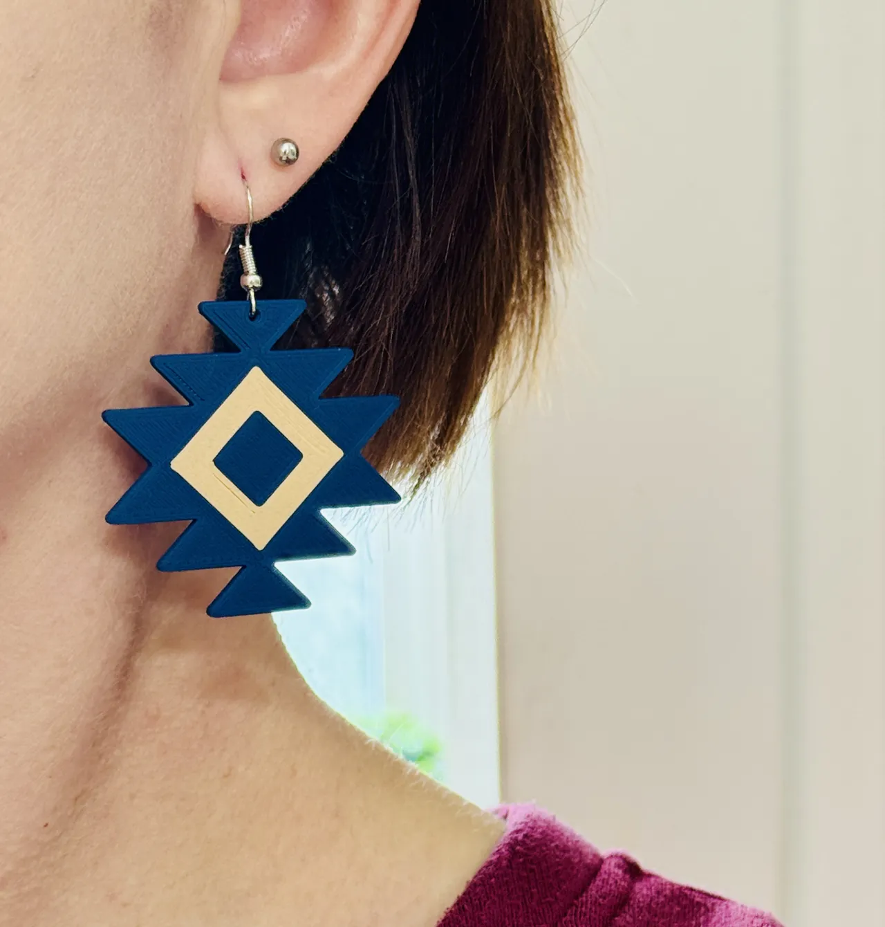 Aztec 2 color earrings view 2