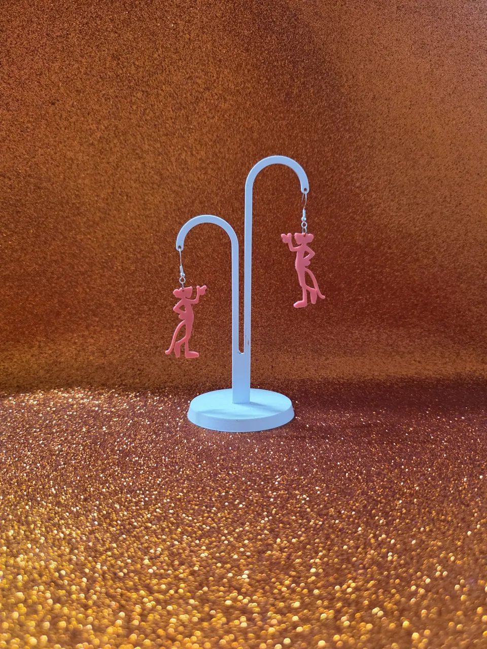 Pink Panther earrings view 3