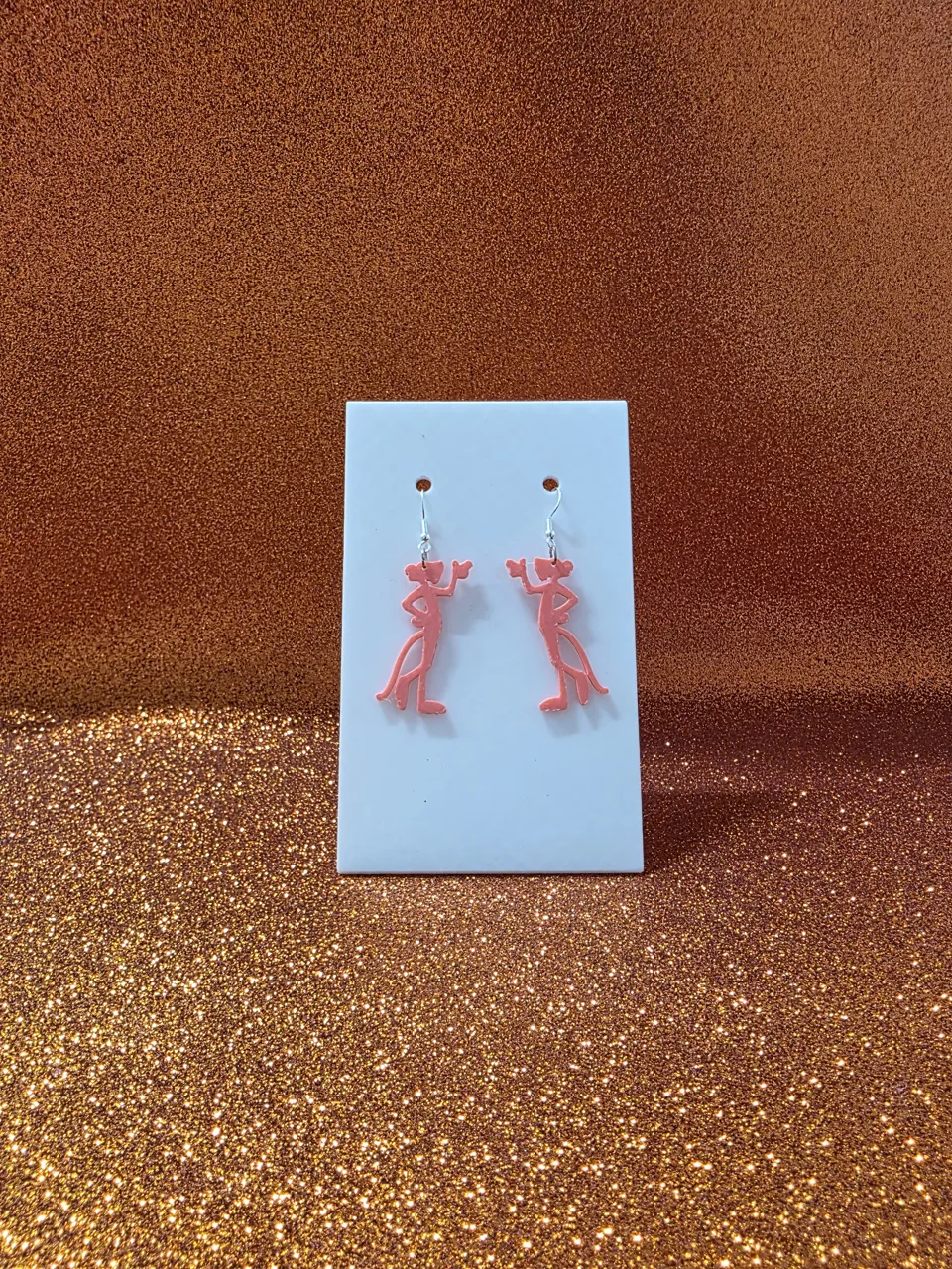 Pink Panther earrings view 2