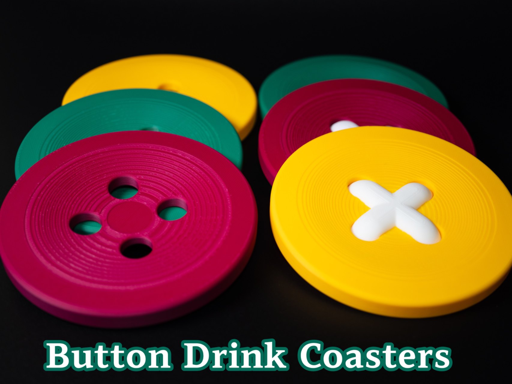 Button Drink Coasters with Stackable Holder Set 