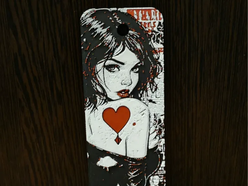 The red heart bookmark.