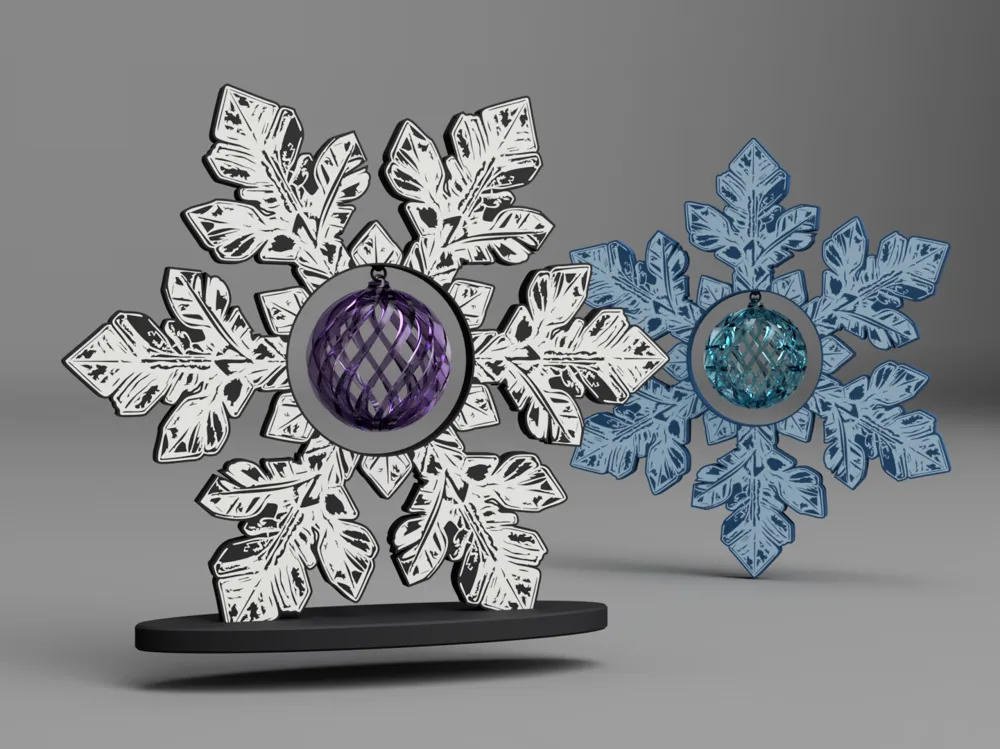 Snowflake with Christmas Ornament - Free 3D Print Model - MakerWorld