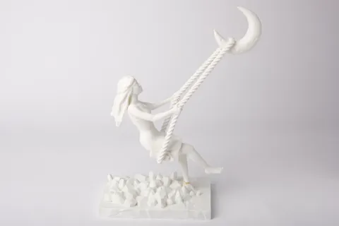 Swing to the Moon Sculpture – Dreamy Art Piece view 2
