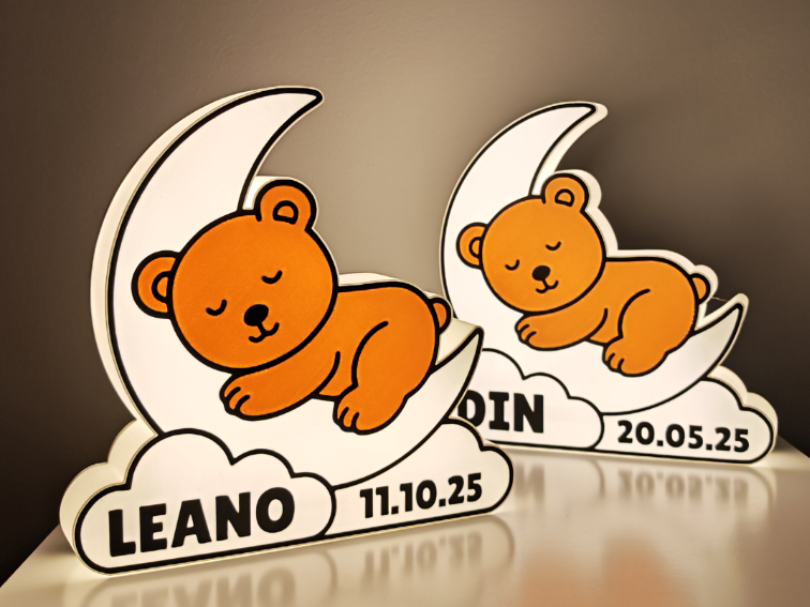 Cute Bear on a moon baby birth night lamp lightbox