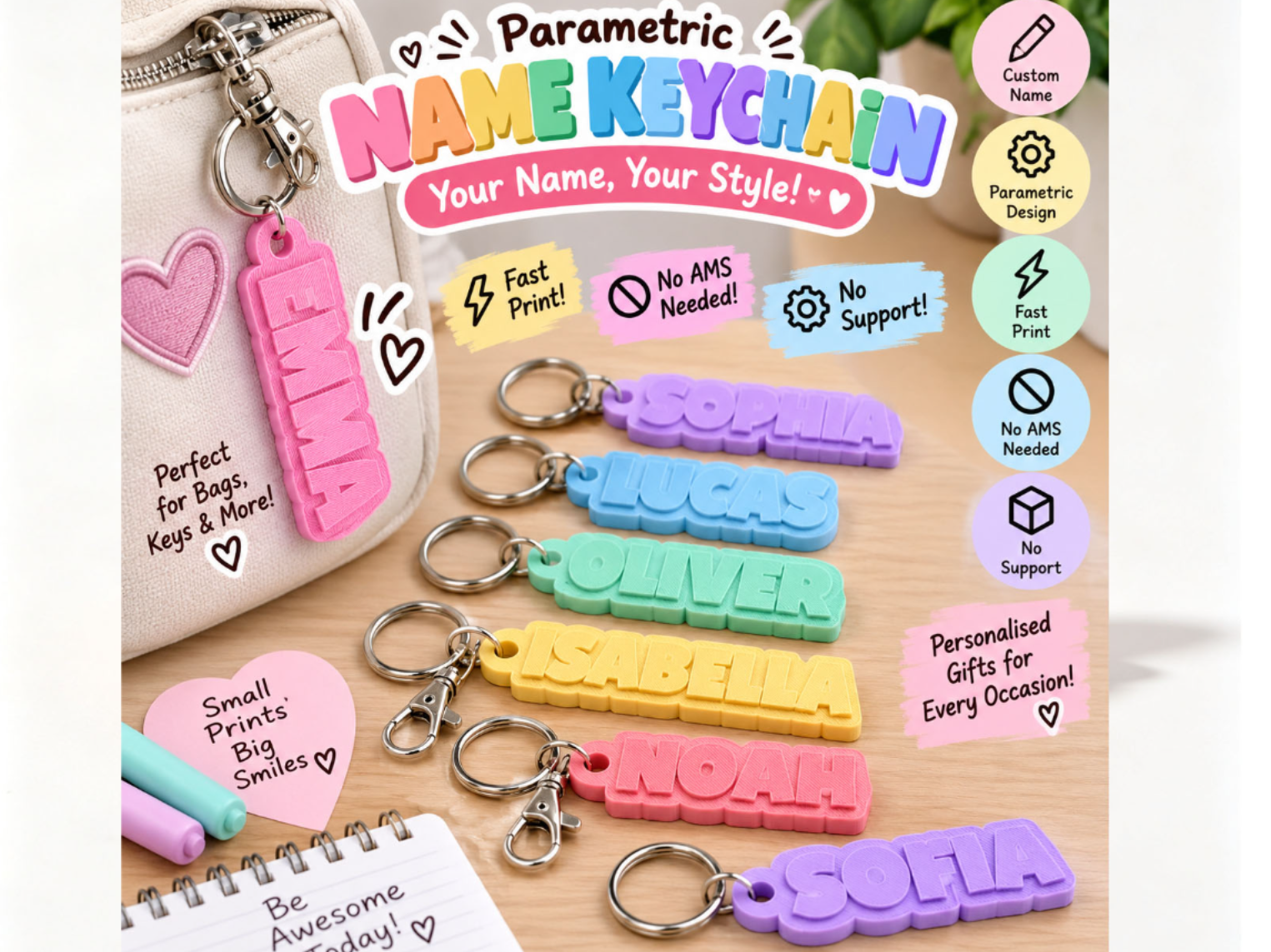 Fast Print Parametric One-Tone Name Keychain - 1