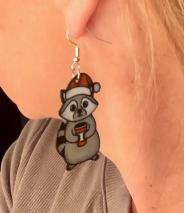 Christmas Raccoon Earring view 3