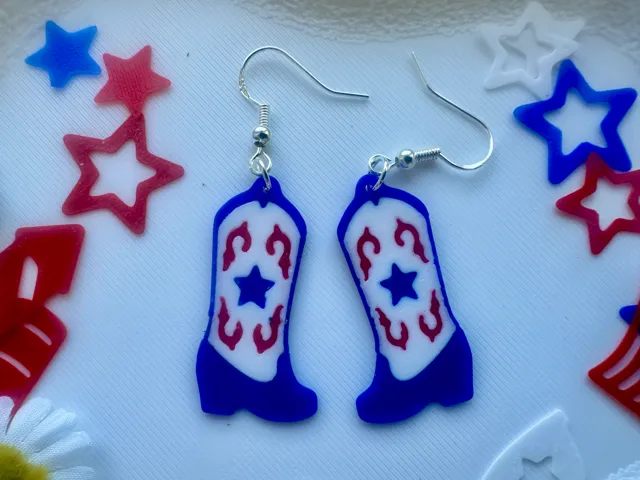 Patriotic Cowboy Boot Dangle Earring