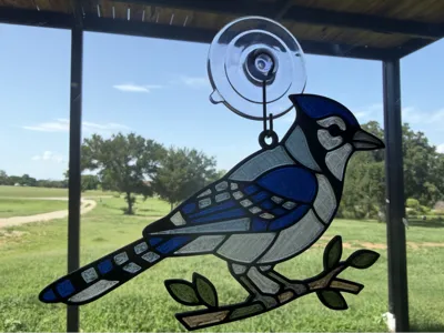 Blue Jay Suncatcher Wind Spinner — Stained-Glass