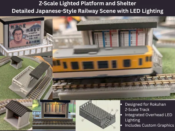 Z-Scale Lighted Station Platform & Shelter